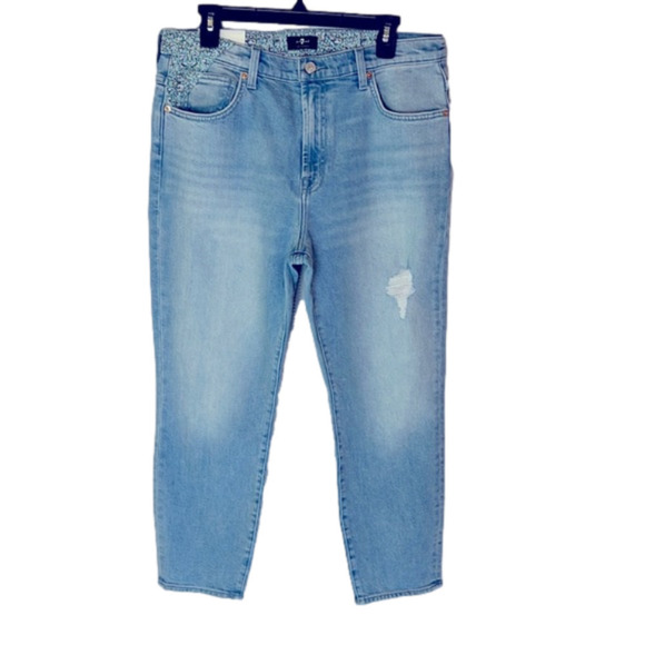 7 for all mankind patchwork ankle peggi jeans in laurel canyon blue -Sz 32, NWT - Picture 5 of 17